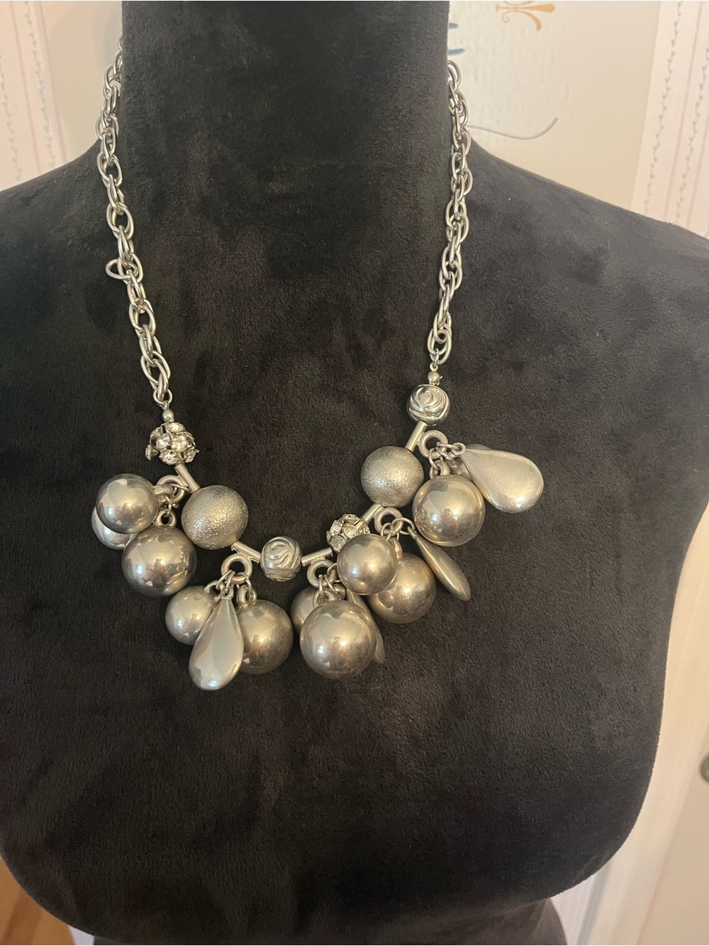 Statement Silver-Tone Ball & Teardrop Charm Necklace